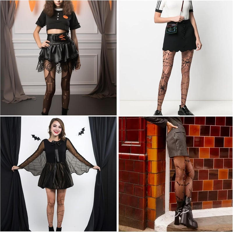 MANZI Patterned Fishnet Tights for Women 3 Pairs Pattern Fishnet Stockings Spiderweb Halloween Tights - Image 5
